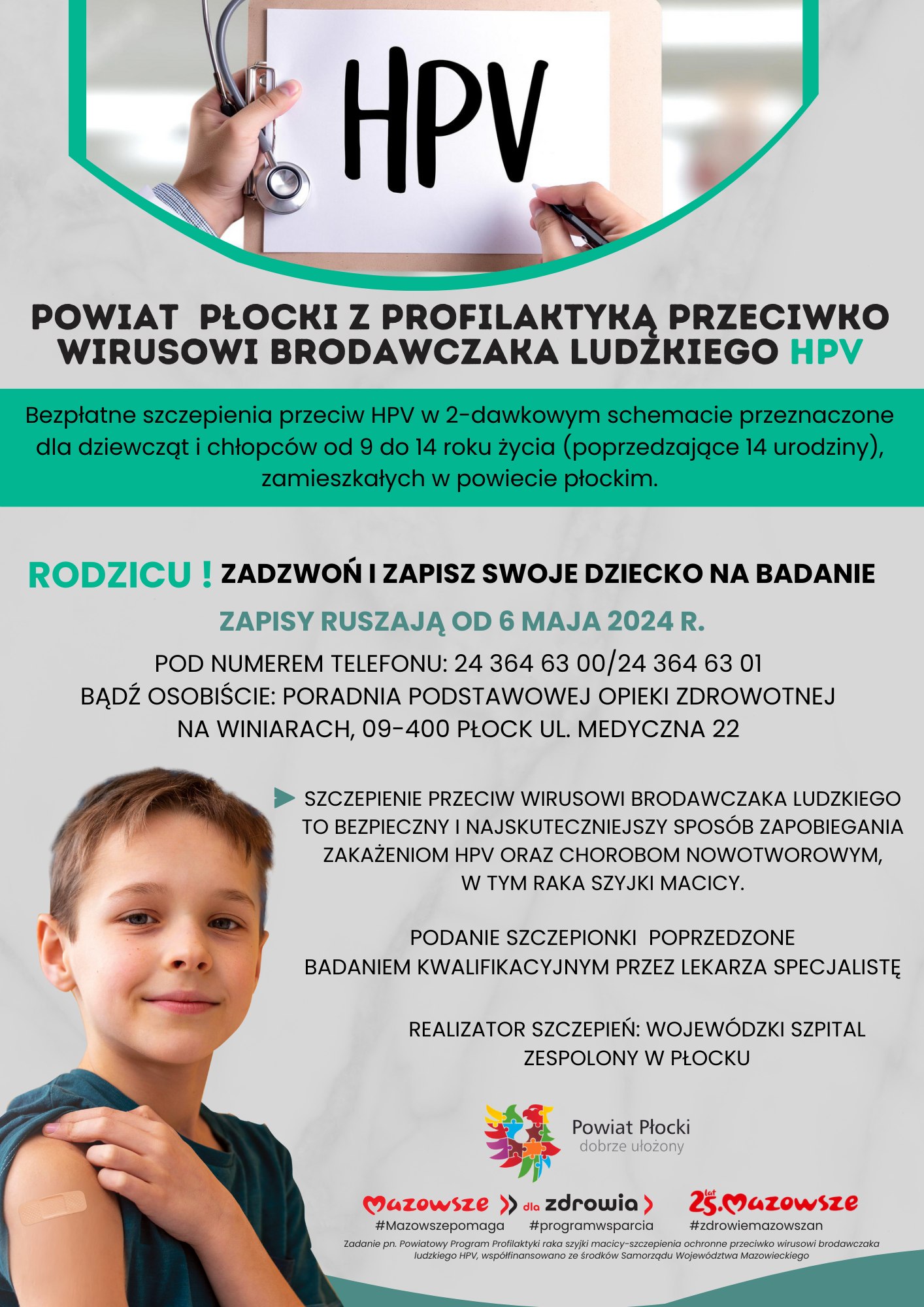 HPV szczepienie przeciwko rakowi szyjki macicy dla chłopców i dziewcząt w wieku od 9 do 14 lat