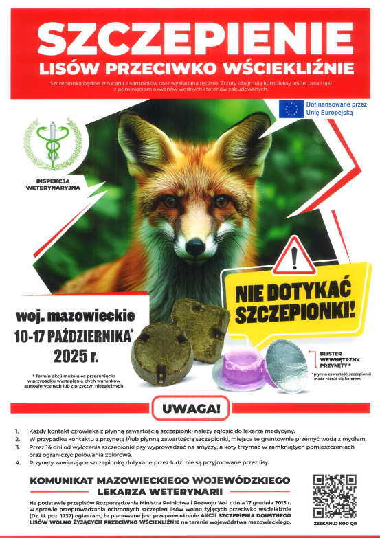 Szczepienie przeciw wściekliźnie na Mazowszu - październik 2025