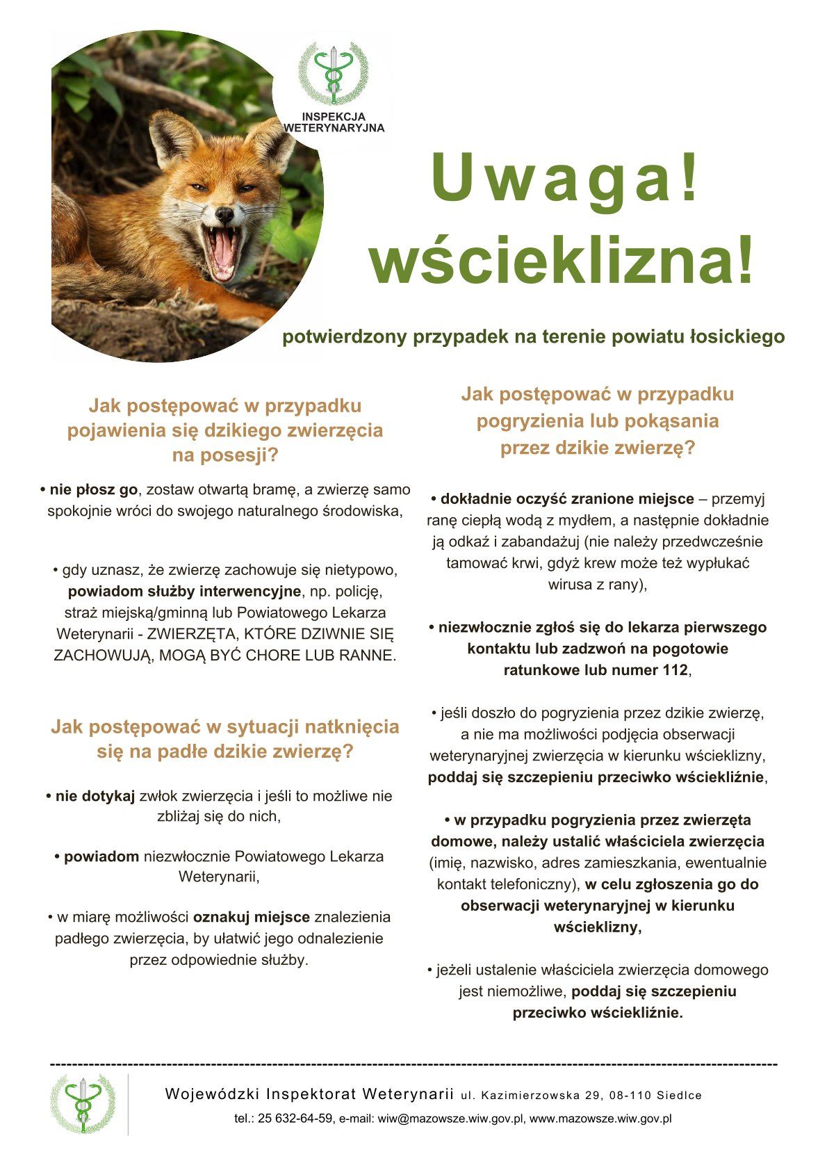 Wścieklizna Szczepienie lisów wolnożyjących na mazowszu 10-16 września 2026